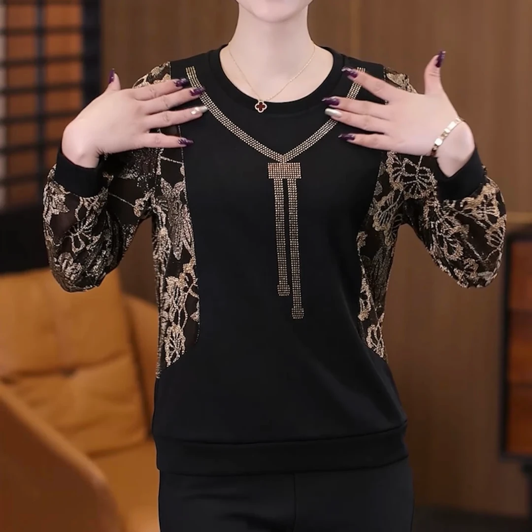 新款长袖T恤时尚减龄百搭显瘦圆领休闲洋气速干通勤小衫遮肚大码