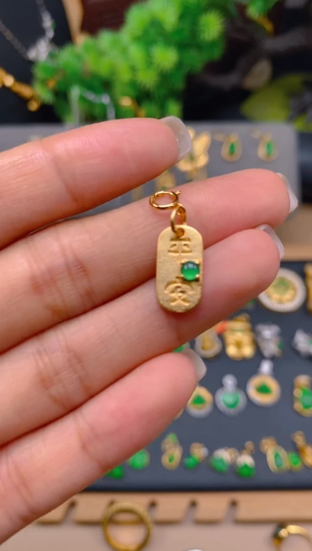 吊坠(不含链)银S925镶嵌翡翠平安牌