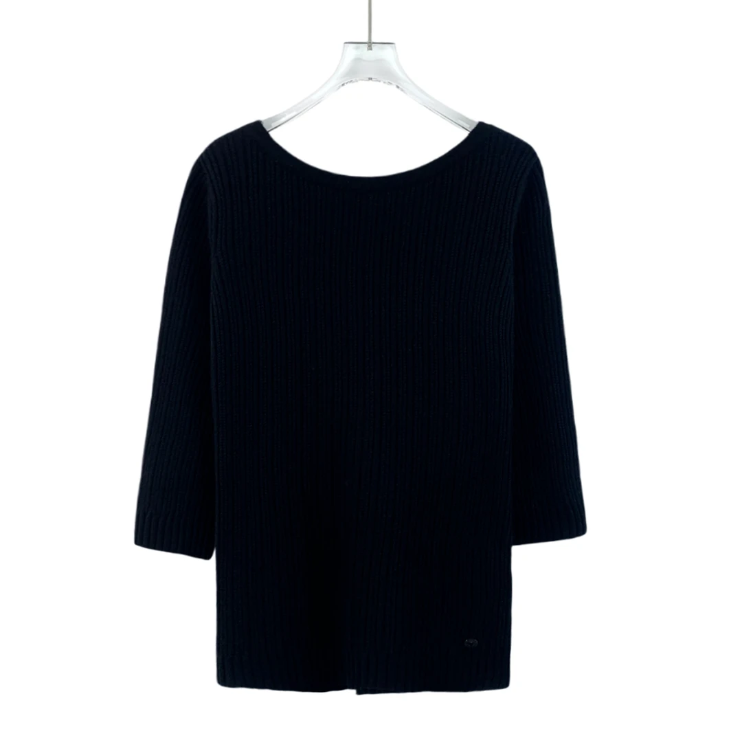 99新 Chanel/香奈儿 CW0322  黑色山长袖毛衣 38 S码