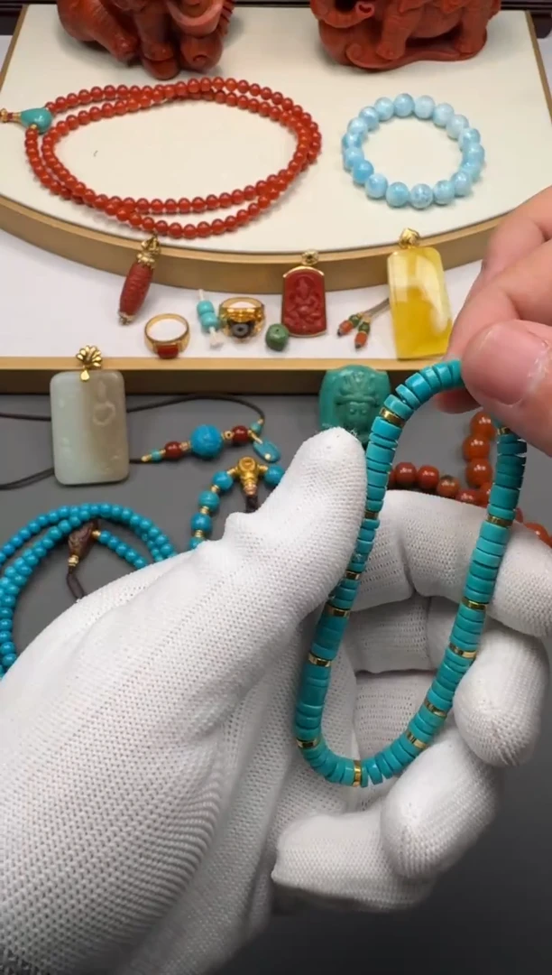 18K金镶嵌绿松石手串夏***～11111