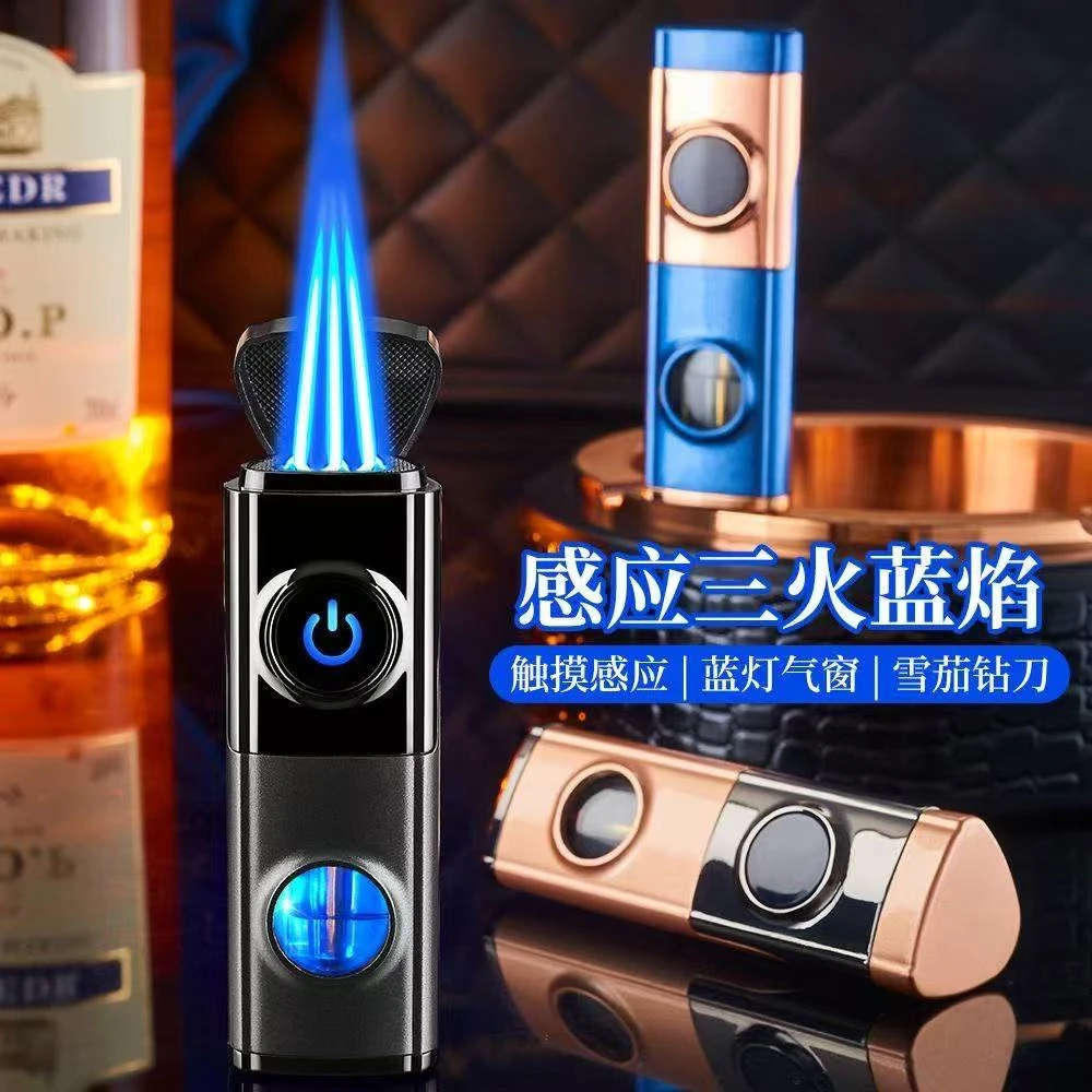 新款充气直冲打火机大功率便携点火器三火打火机男士礼品