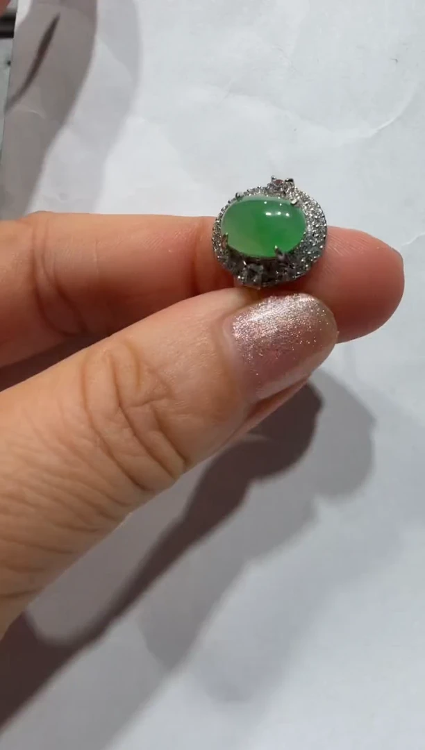 银S925镶嵌戒指翡翠缅甸A货翡翠戒指