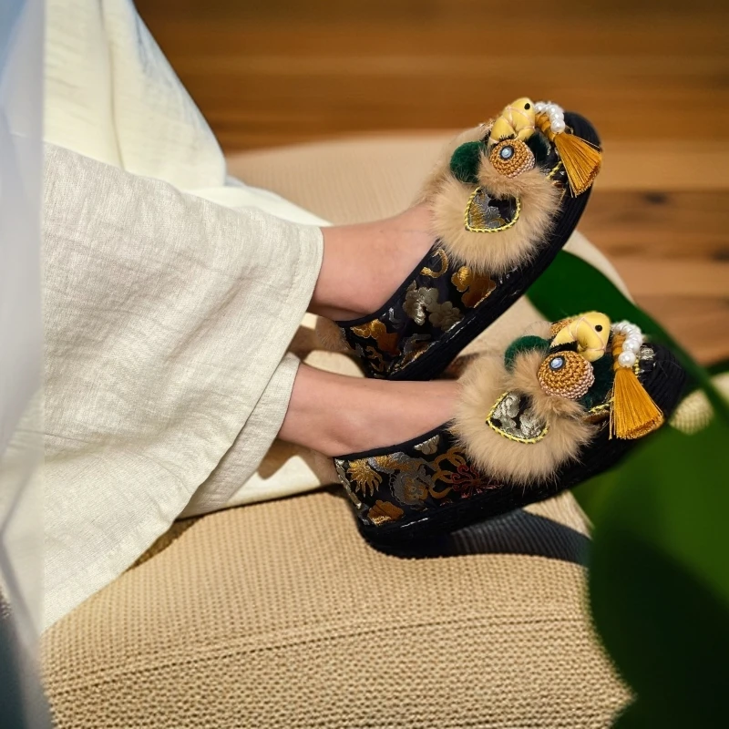 纳禧麒麟千层底民族舒适国风外穿手工虎头鞋女成人新中式浅口布鞋