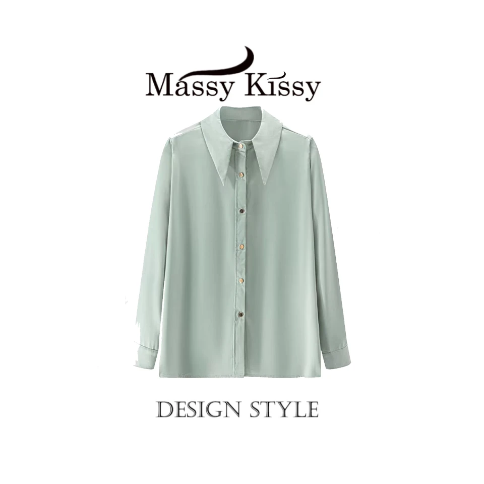 【25年上新】缎面衬衫高端设计感小众时尚气质职业轻熟风女装-5005