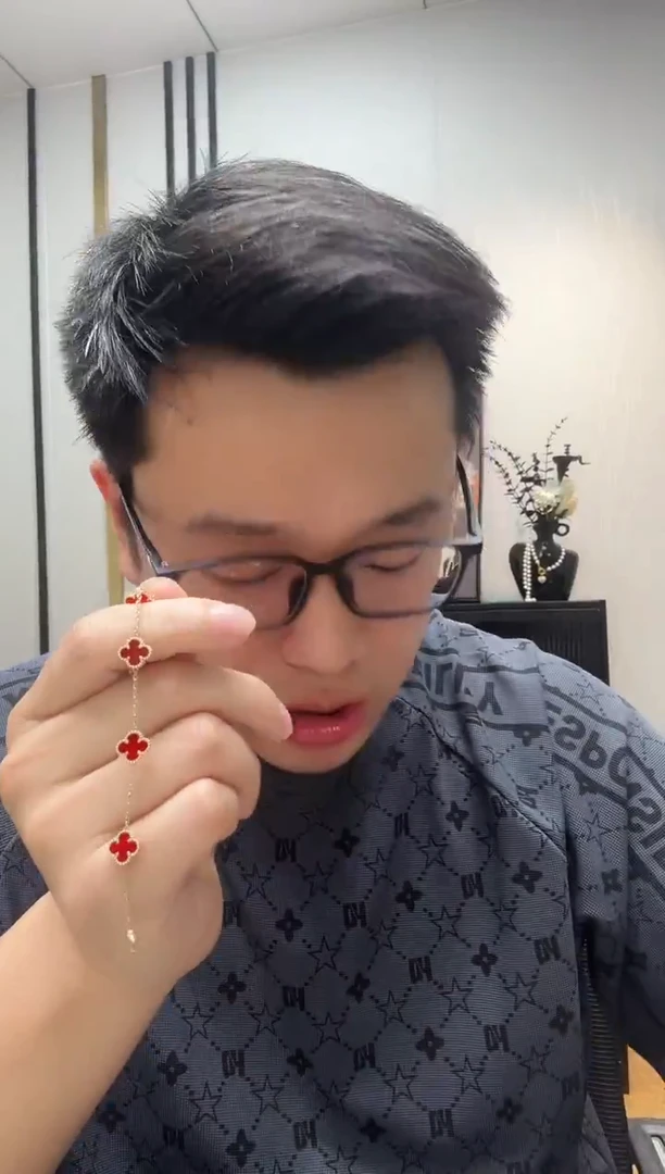 18K金镶嵌手链玛瑙/玉髓S红色k黄，小号五花手链