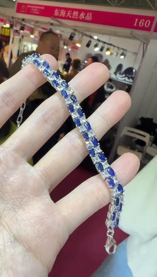 手链蓝宝石银S925镶嵌皇家蓝高级款