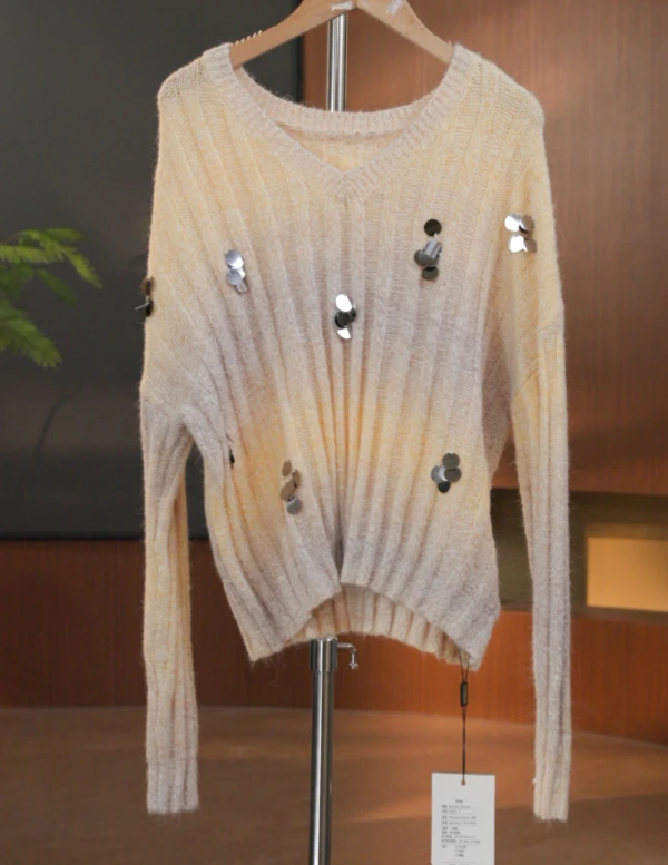 913-5918 杏 秋季针织少女风套头毛针织衫百搭时尚