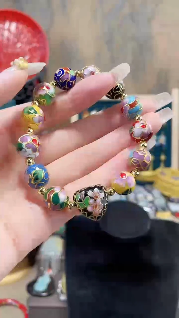 景泰蓝手串多宝1.2加金地加黑色心