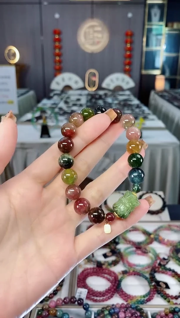 未镶嵌老矿碧玺西瓜单圈手串10mm+碧玺dan多样性发货一条