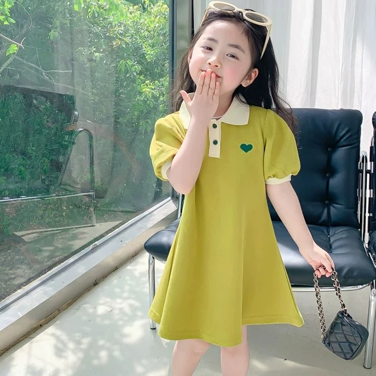 连衣裙新款网红A字裙中小童纯色洋气裙子薄款小女孩公主裙女童夏