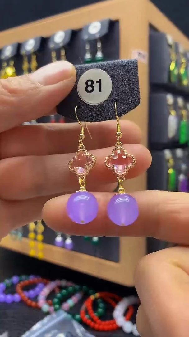 【闪购商品】玛瑙/玉髓耳坠银S925镀金镶嵌耳饰081