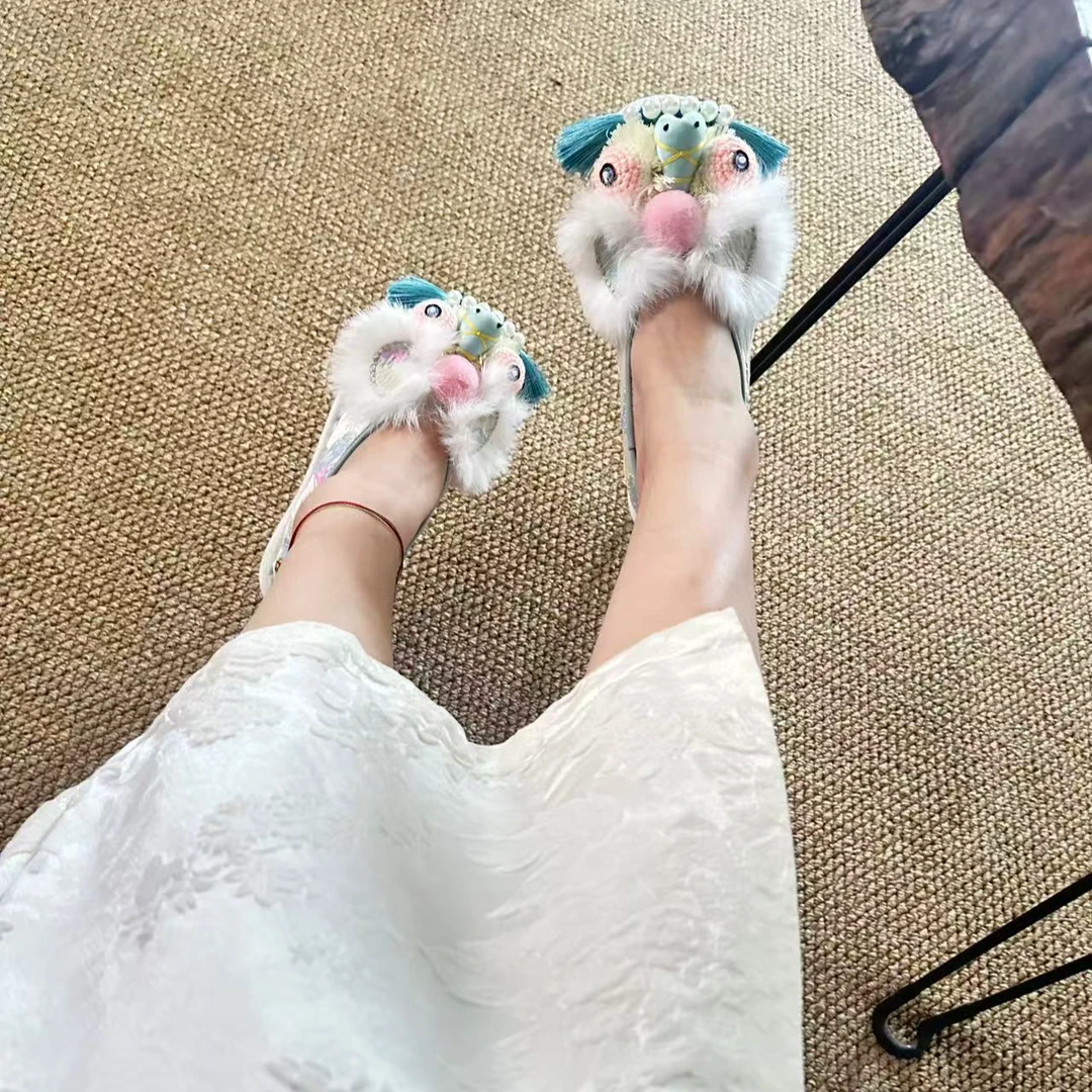 澜楚楚（蓝虎头）新中式百搭气质古典虎头鞋手工千层底布鞋原创