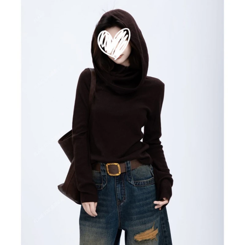 2025秋季新款多种穿法连帽长袖T恤通勤风修身显瘦气质帽衫上衣女