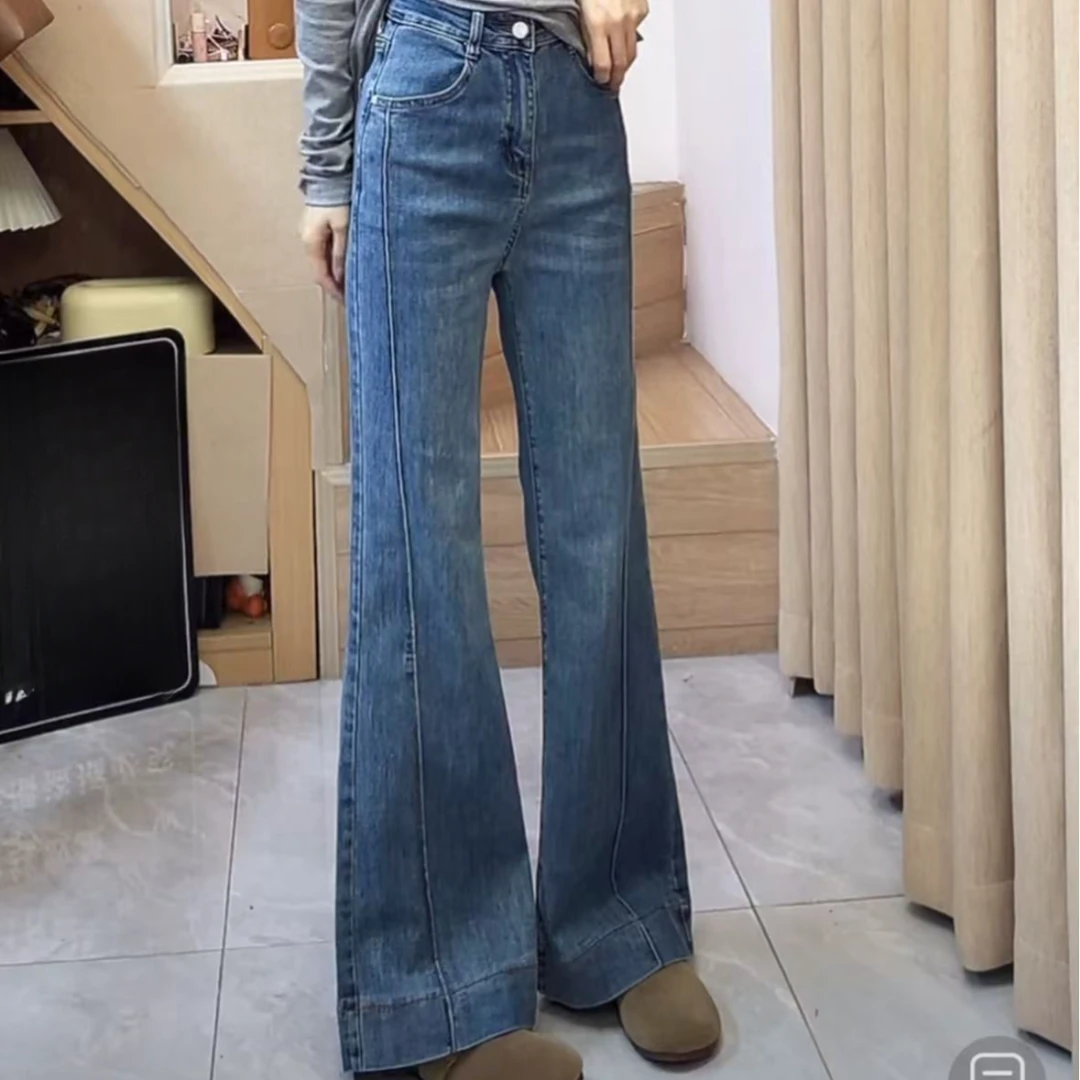 春季高腰阔腿微喇牛仔裤女2025新款宽松显瘦弹力裤子百搭小个子