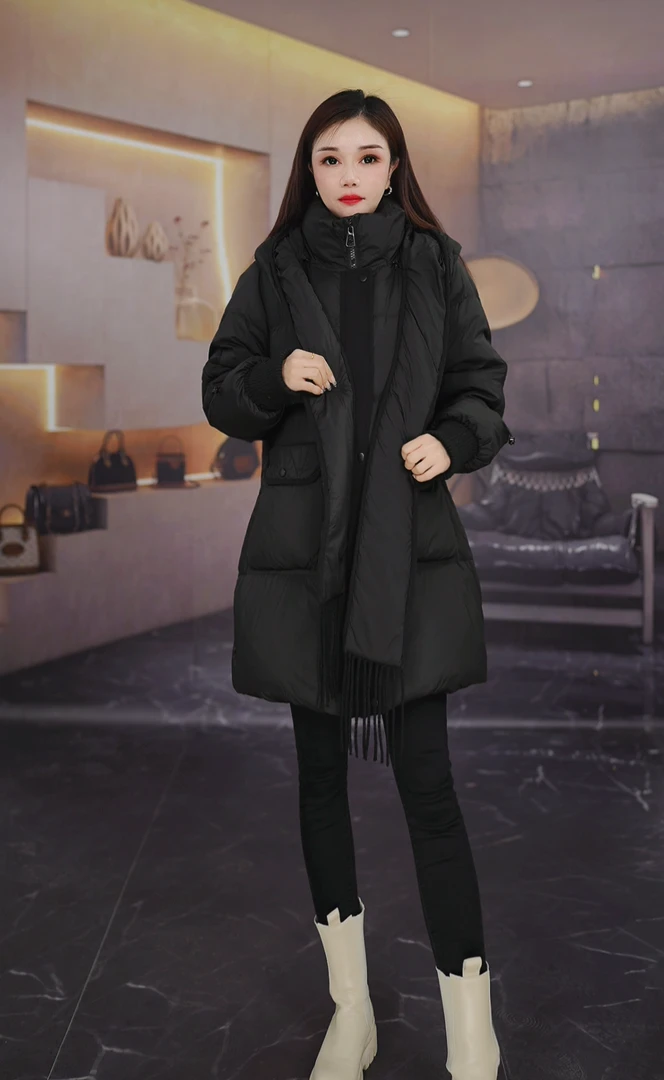 冬季新款优雅时尚百搭气质显瘦减龄休闲白鸭绒羽绒服