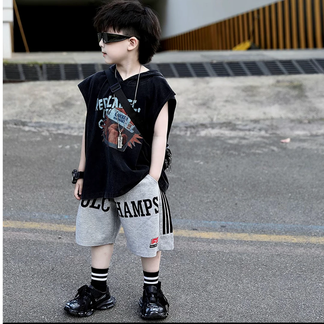 【品牌】男童中大童夏季新款无袖时尚凉爽韩版儿童潮酷韩版帅套装