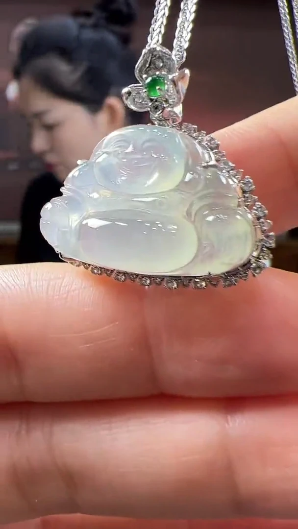 18K金镶嵌挂件翡翠佛公 不含链