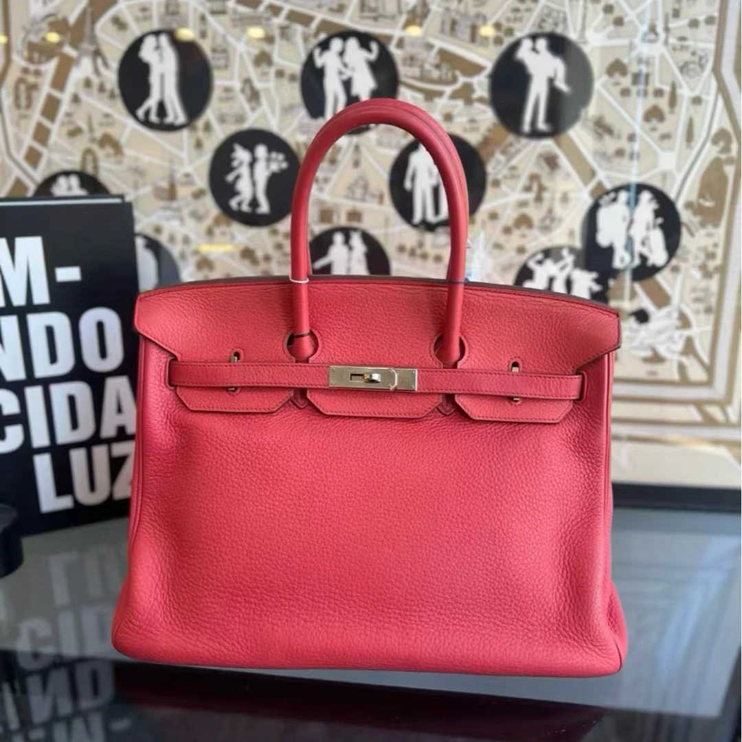 99新 Hermes/爱马仕 bk35粉色银扣 框N 手提包9230064