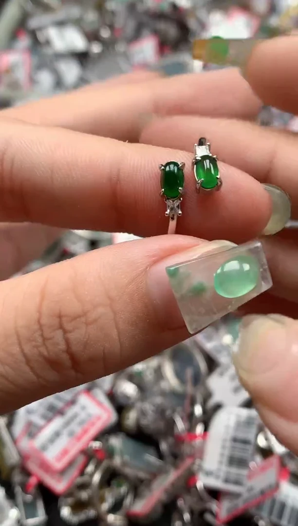 银S925镶嵌戒指翡翠天然A货缅甸翡翠