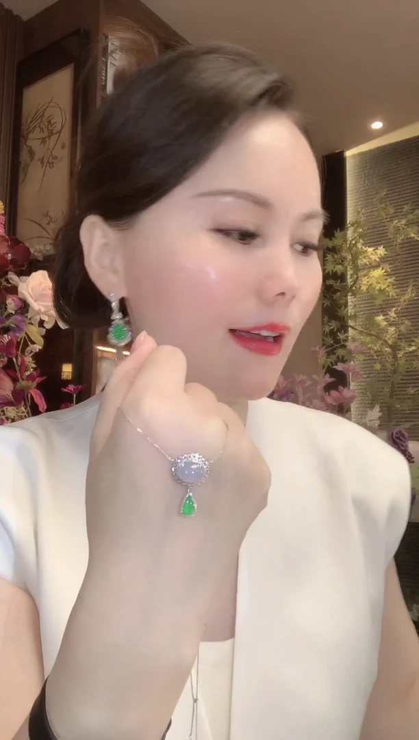 套链18K金镶嵌翡翠A39 紫货有一定色差