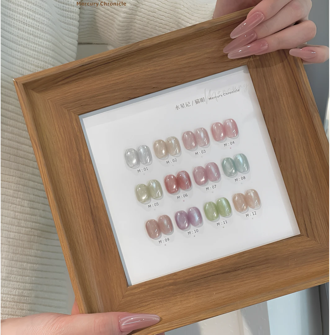 茉瑶美甲12色玻璃珠猫眼甲油胶2025年美博会新款水光爆闪晶石套胶