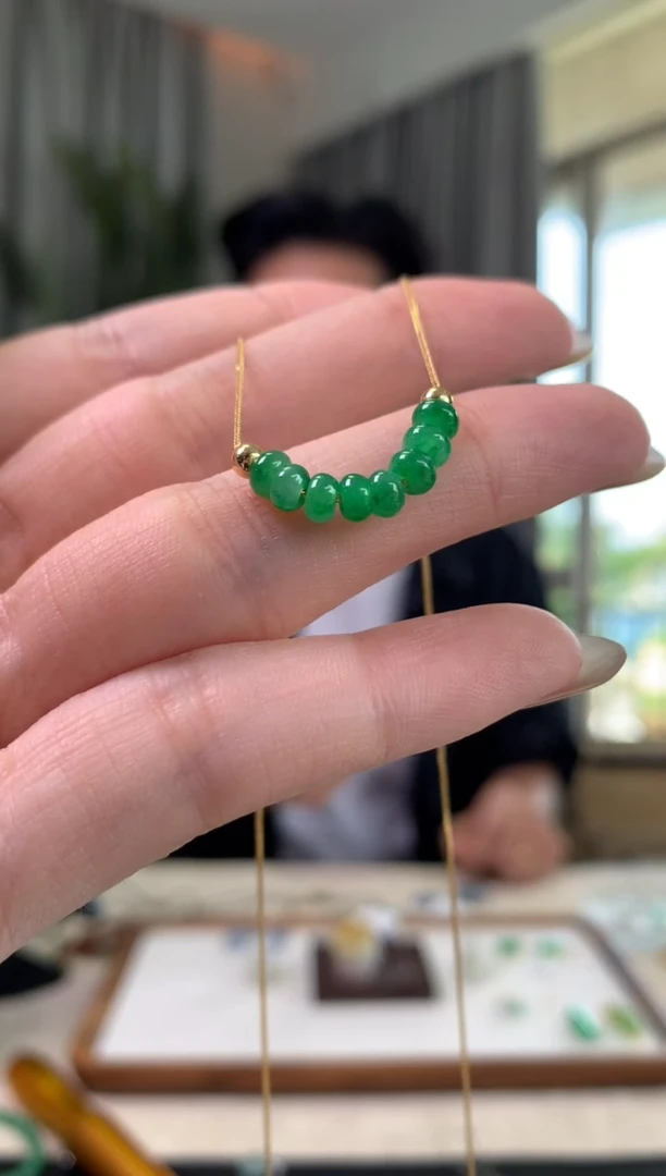 翡翠18K金镶嵌套链套链