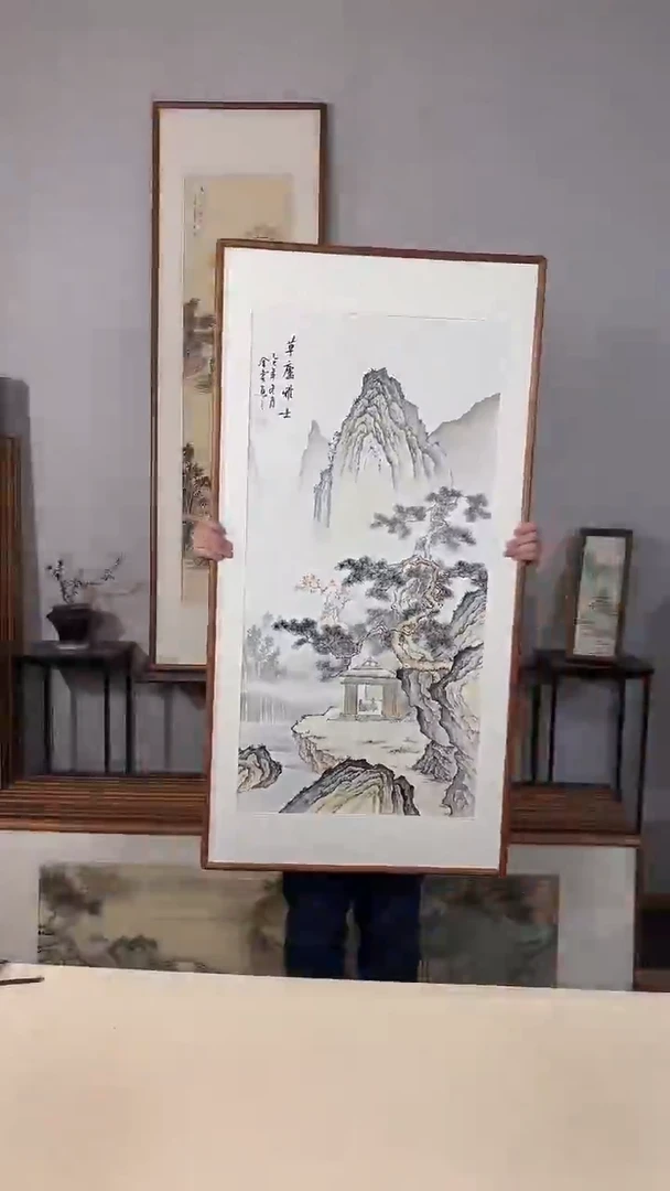 国画手绘*草庐雅士*62*122cm带框发货