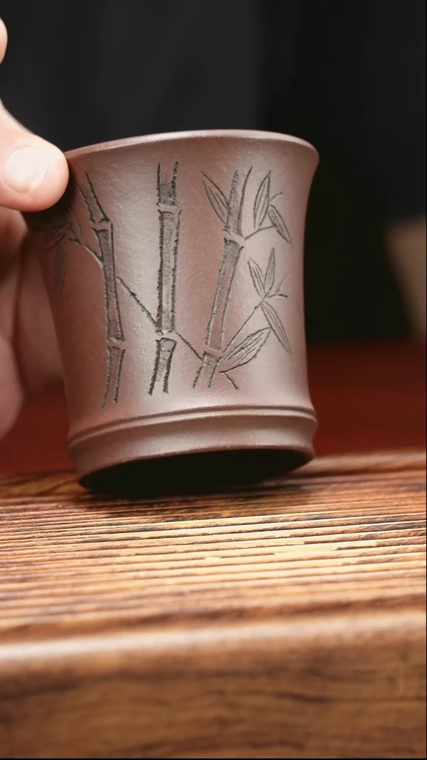 茶杯紫砂老紫泥竹节杯