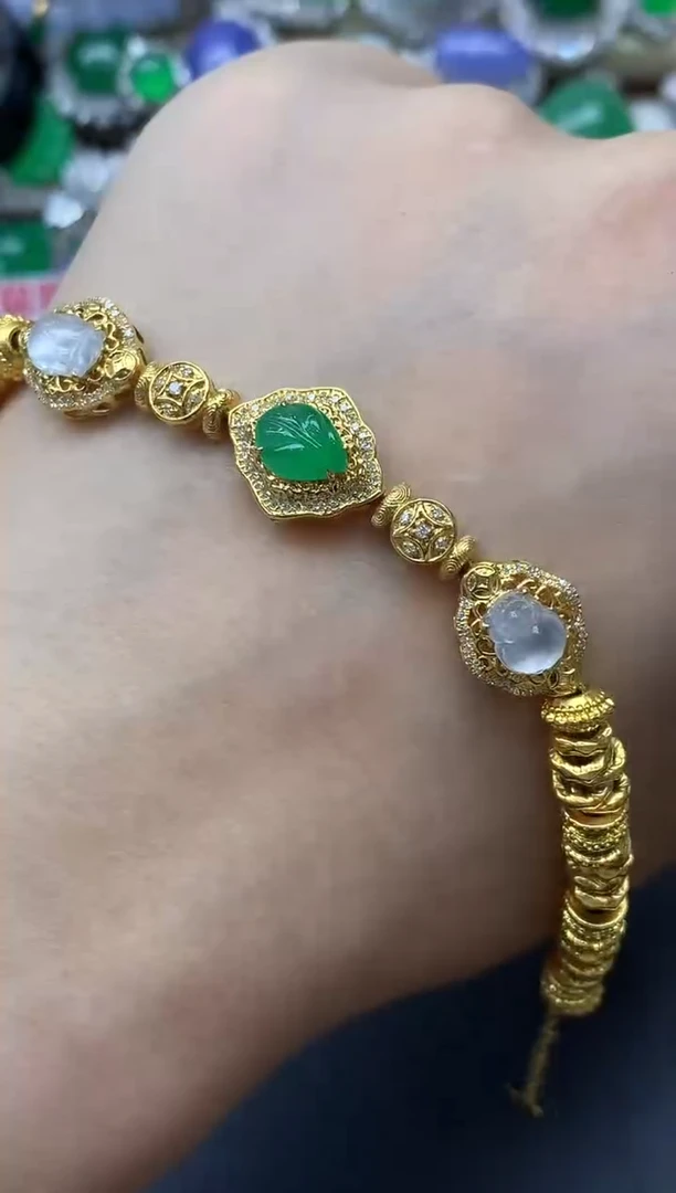 18K金镶嵌手链翡翠395-中国好珍宝