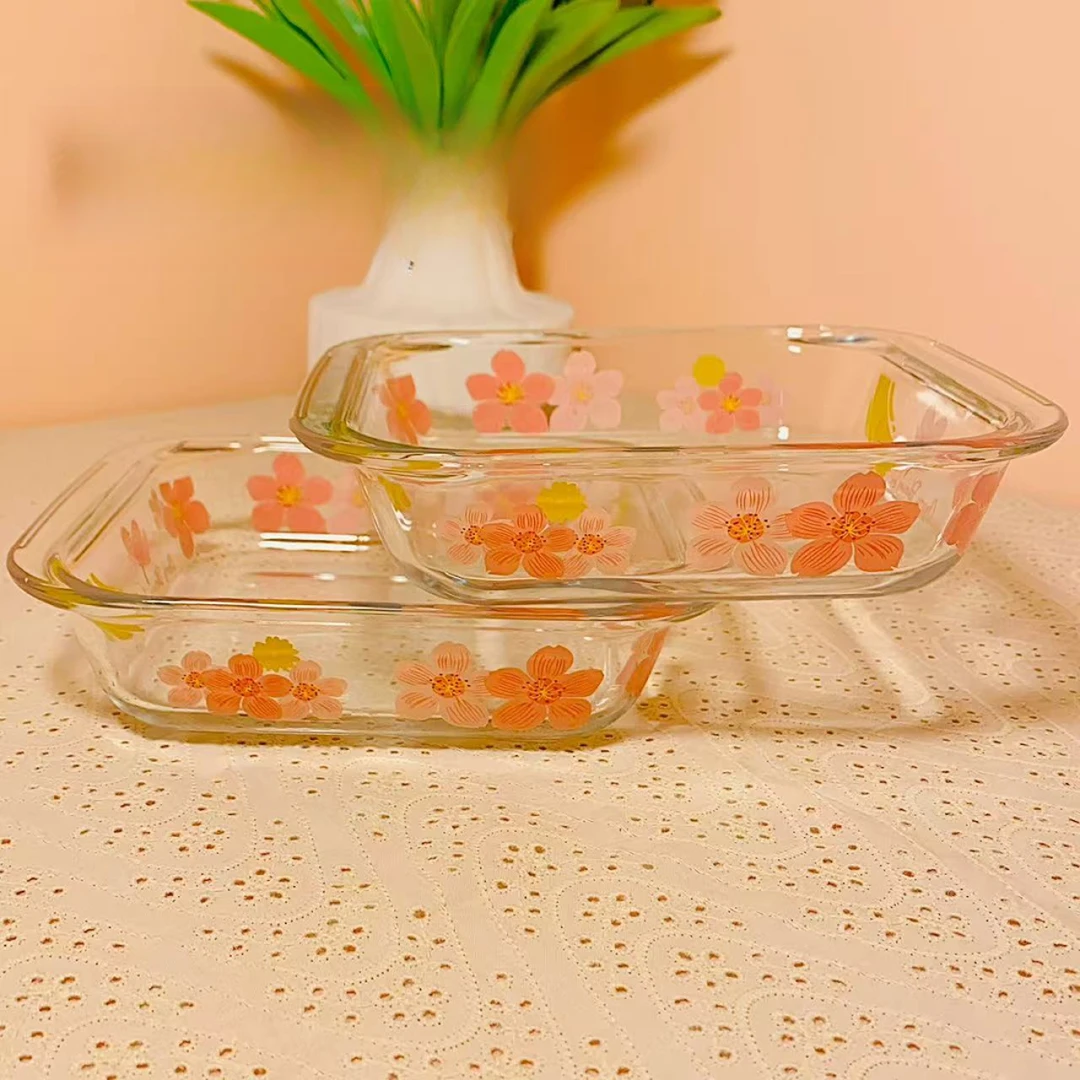 2只樱花方形家用网红耐热烤盘