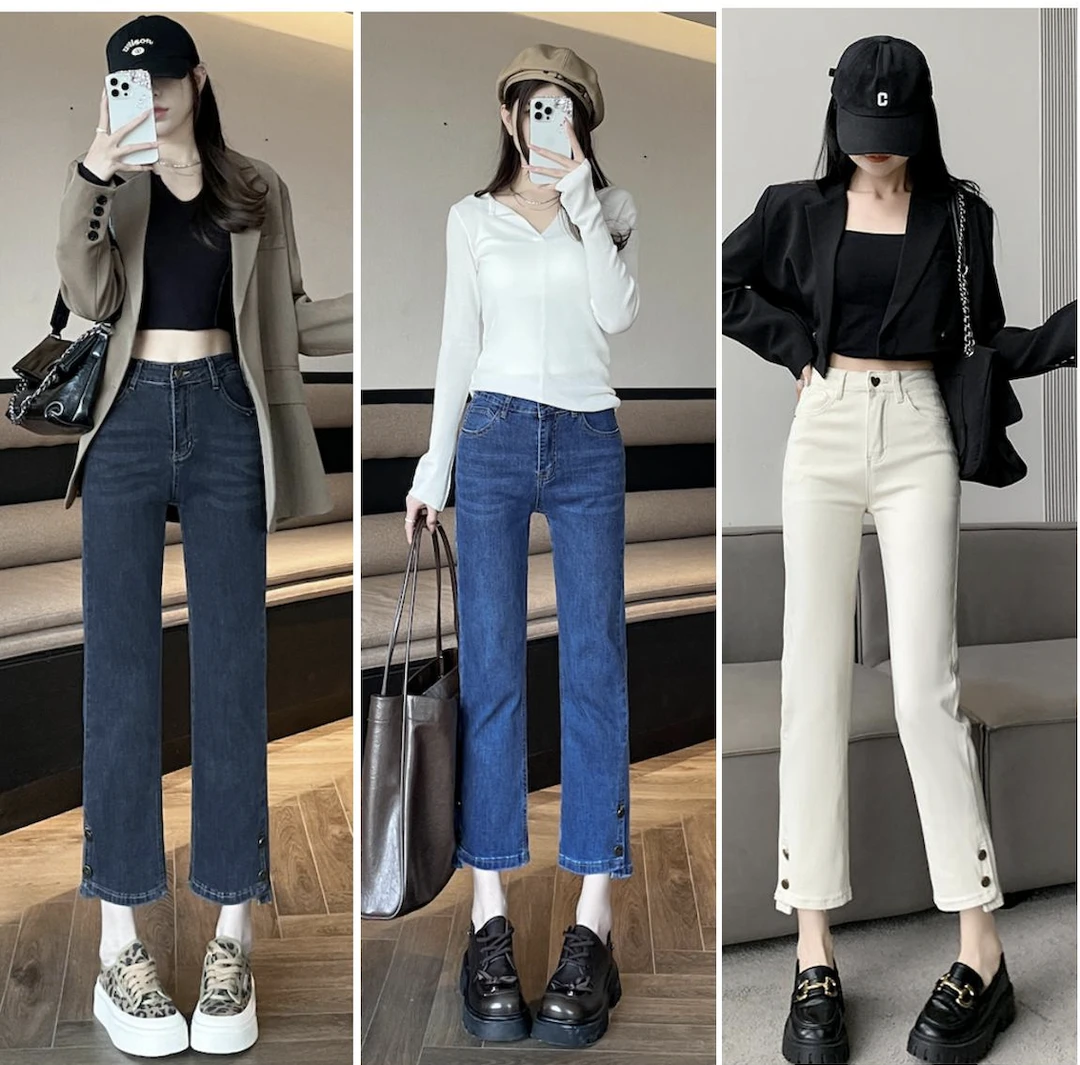 9968春季新款高弹八分九分显瘦牛仔裤高弹女烟管裤子直筒百搭