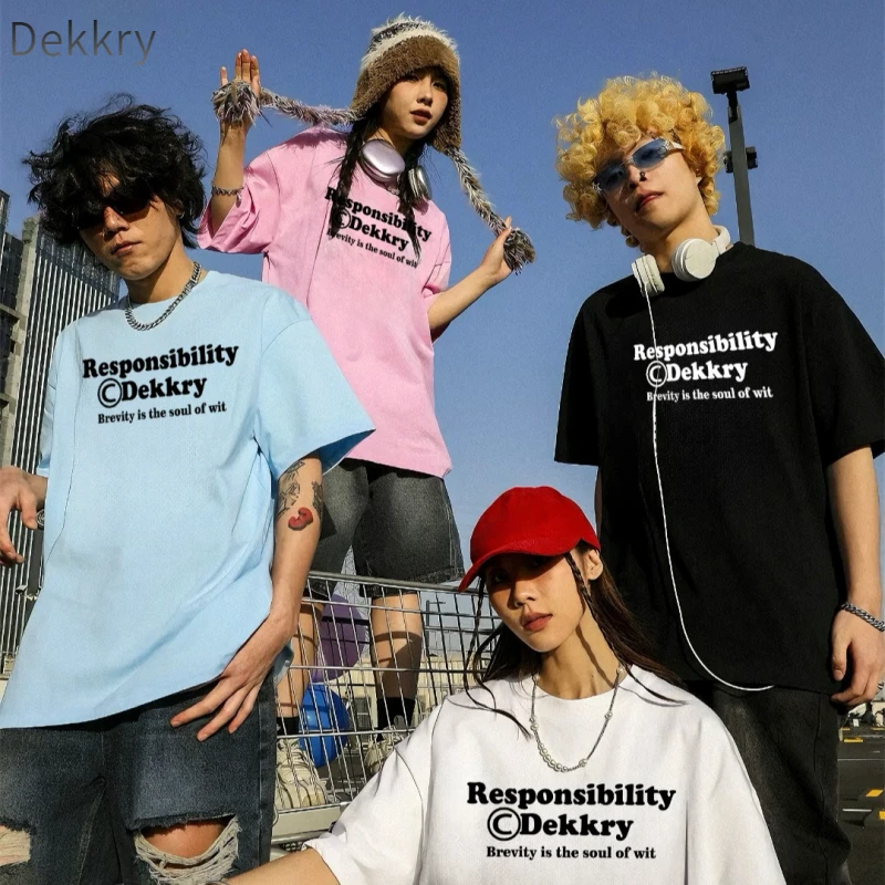 Dekkry文字圆领夏季短袖印花T恤休闲潮流运动ins半袖男装宽松