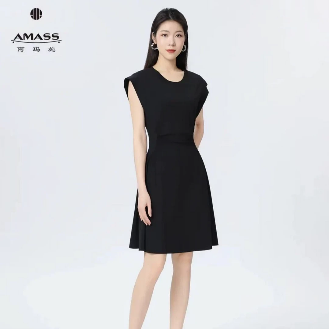 AMASS阿玛施 夏季时尚圆领收腰气质飞飞袖连衣裙550032优雅显瘦女