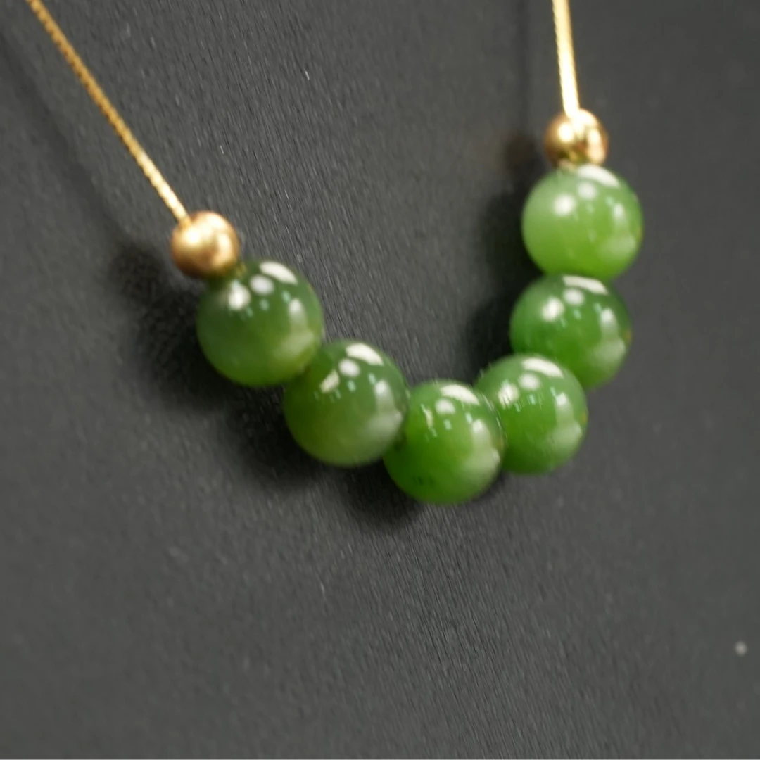 【人民严选文创】和田玉碧玉猫眼微笑链-8mm左右-多样性发其一