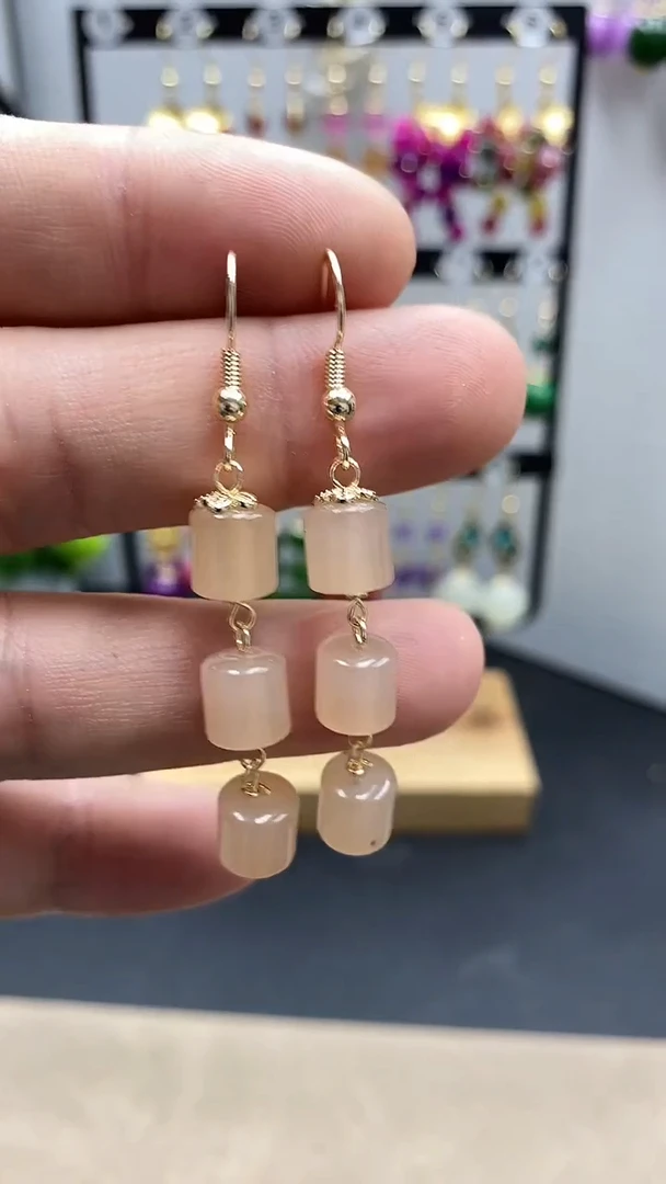 【闪购商品】和田玉耳饰银S925镀金镶嵌尺寸8mm藕粉