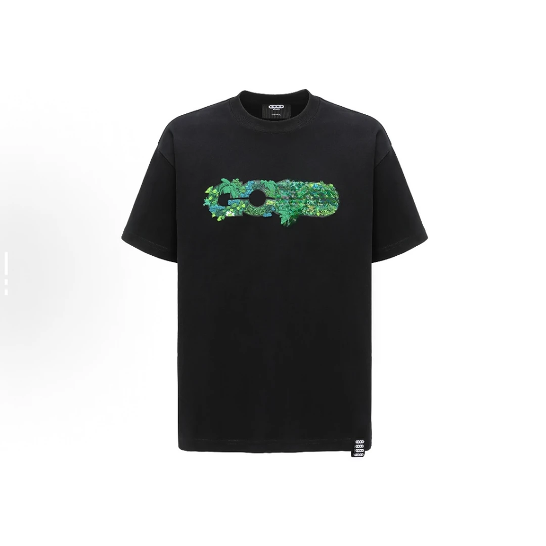 立体绿植刺绣地图轻奢时尚高级感LOGO短袖T恤