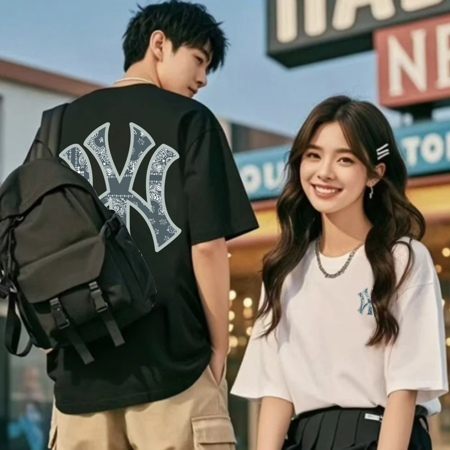 【商场同款】夏季新款纯棉短袖情侣潮流T恤男女圆领上衣-橄榄腰果花