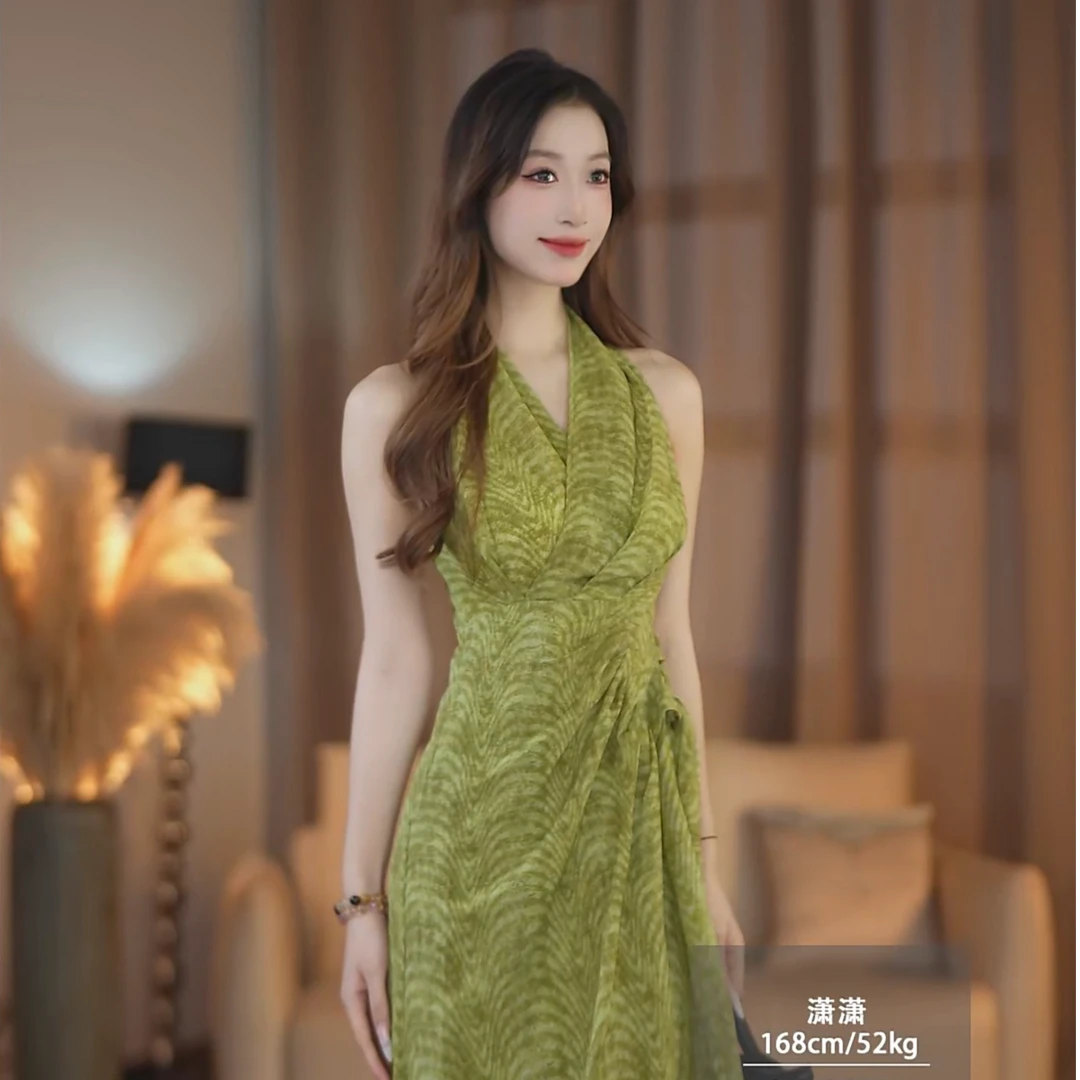 【潇潇】绿境夏季新款高级法式气质显瘦鱼尾连衣裙-YL11735