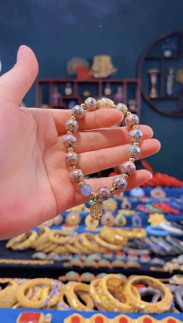 【闪购商品】非遗绝技 景泰蓝金地瓜棱手串 蓝