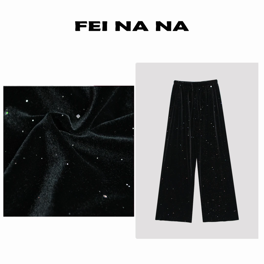 【feinana星空裤】2025新款高腰抽绳星空丝绒直筒裤021006