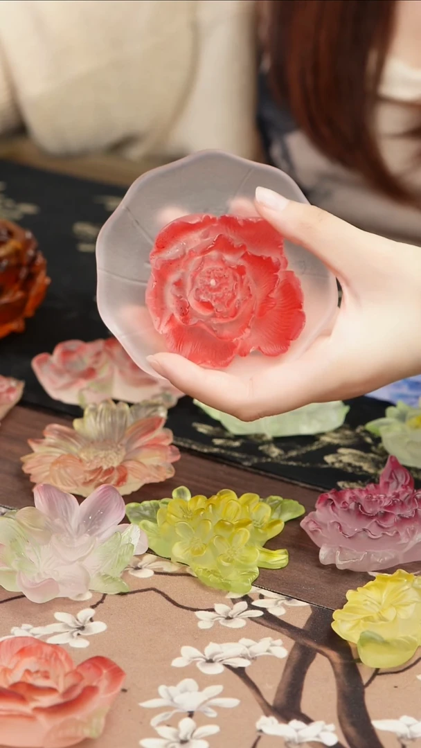 琉璃手工艺品爱*4月牡丹香插带杯垫