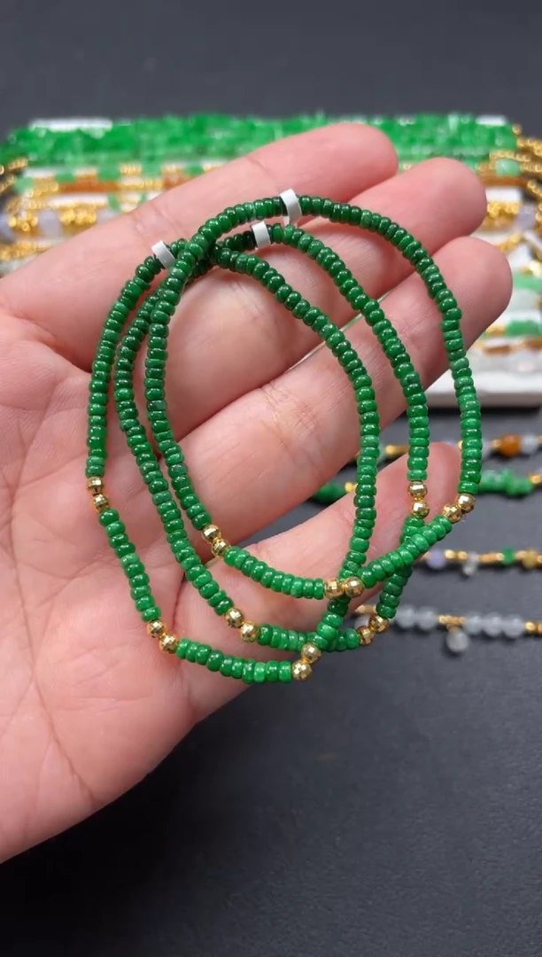 套链18K金镶嵌翡翠多样性  发货一条  P413