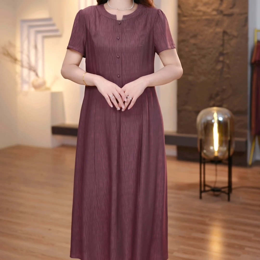 2025夏季新款加肥加大连衣裙大码女装显瘦遮肉减龄妈妈装FY-302