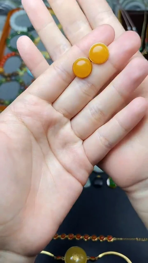 蜜蜡银S925镶嵌耳饰耳钉  06
