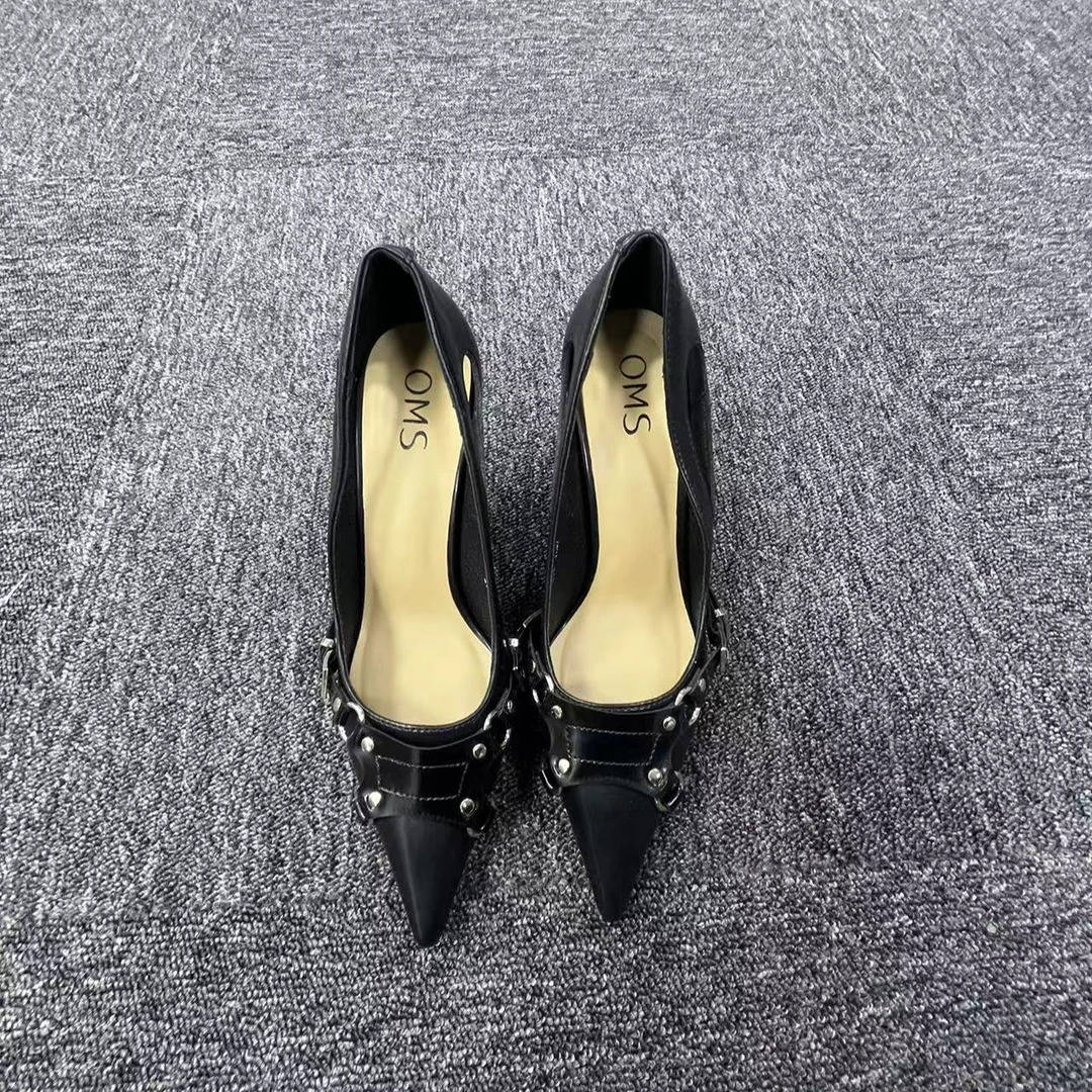 2025新款女鞋（珍珠项链）高跟鞋气质时尚百搭性感女士黑色细跟尖头