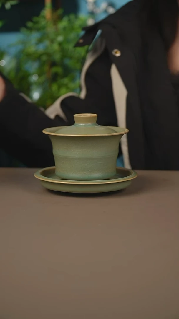 仿古柴烧竹节盖碗