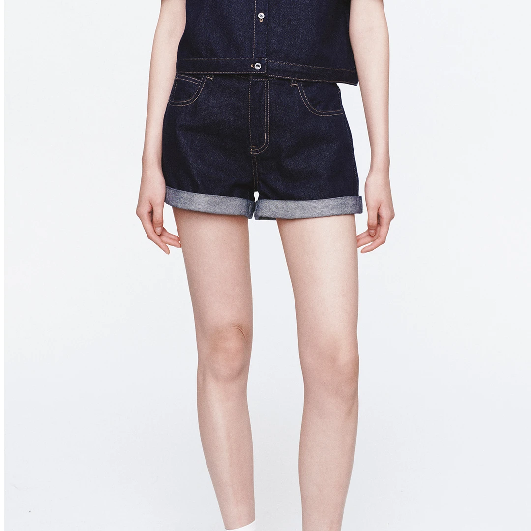 CELECT买手店HERLIAN2025年新款女士原色翻边牛仔短裤A字时尚百搭