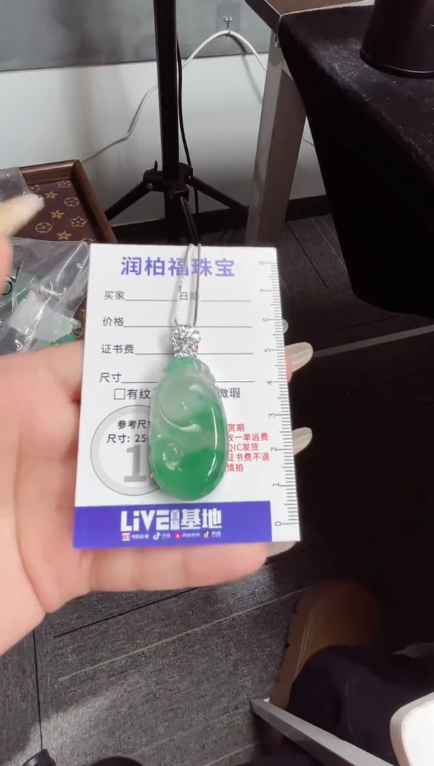 吊坠(赠链)银S925镶嵌石英质玉（非洲翠）31.888如意