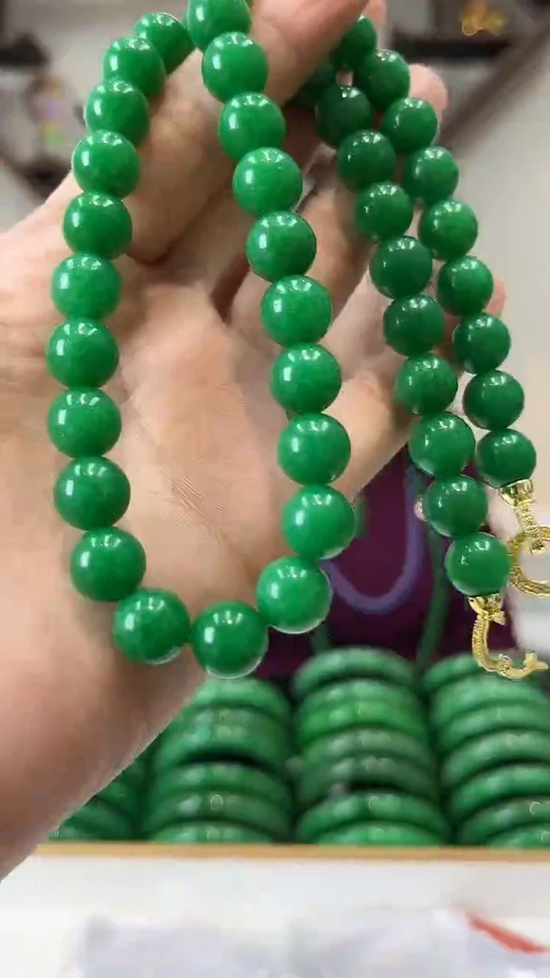 【闪购商品】翡翠项链未镶嵌闪4 蜡阳绿项链10mm