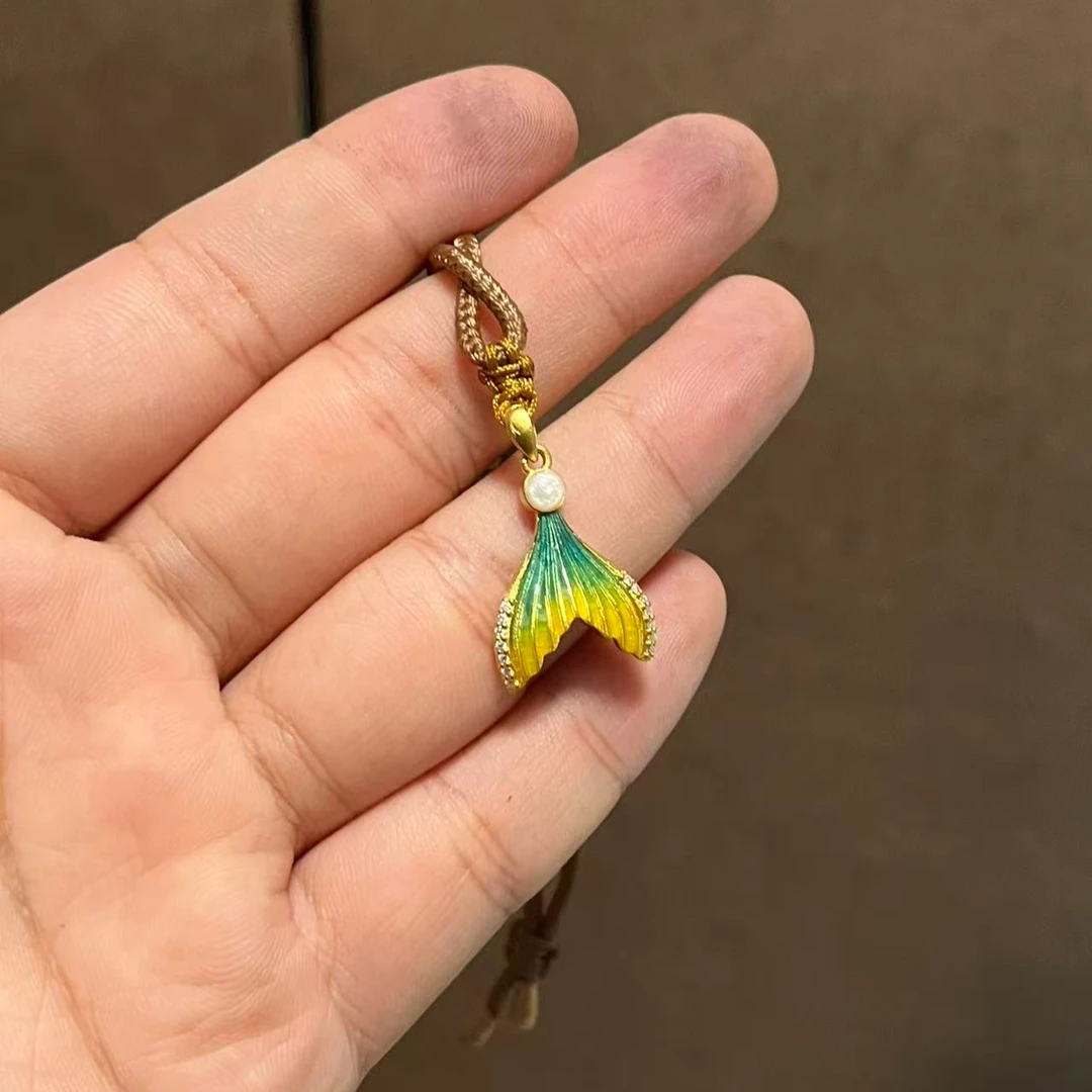 足金999珐琅莫桑人鱼尾巴吊坠